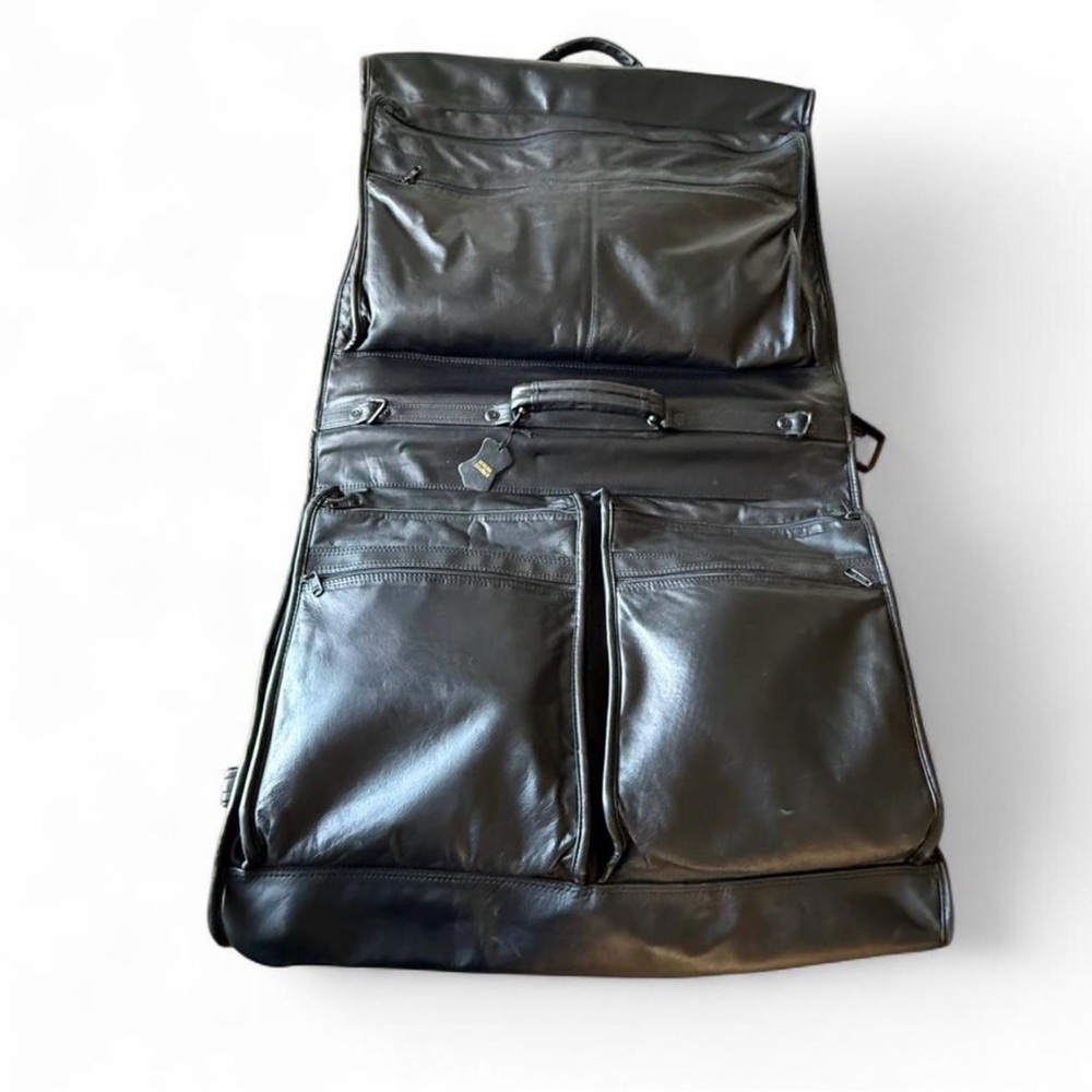 Classic Black Leather Travel Garment Bag New - Men
